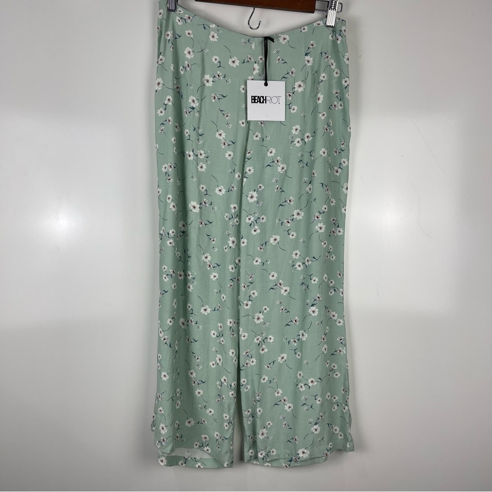 Beach Riot Celine Floral Pants Medium Mint Straight Leg Cropped NWT Vacation